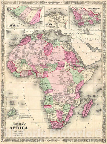 Historic Map : Johnson Map of Africa , 1864, Vintage Wall Art