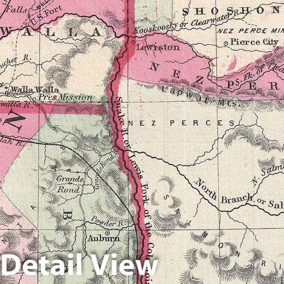 Historic Map : Johnson Map of Washington, Oregon, and Idaho , 1864, Vintage Wall Art