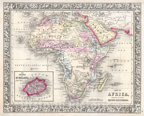 Historic Map : Mitchell Map of Africa , 1864, Vintage Wall Art