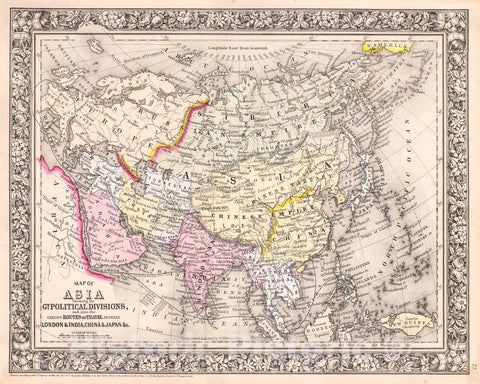 Historic Map : Mitchell Map of Asia , 1864, Vintage Wall Art