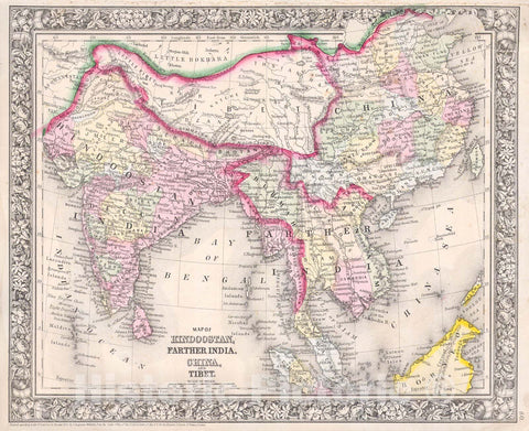 Historic Map : Mitchell Map of India, Tibet, China and Southeast Asia , 1864, Vintage Wall Art