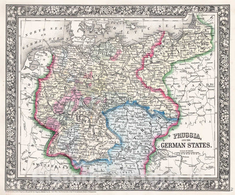 Historic Map : Mitchell Map of Prussia and Germany, 1864, Vintage Wall Art