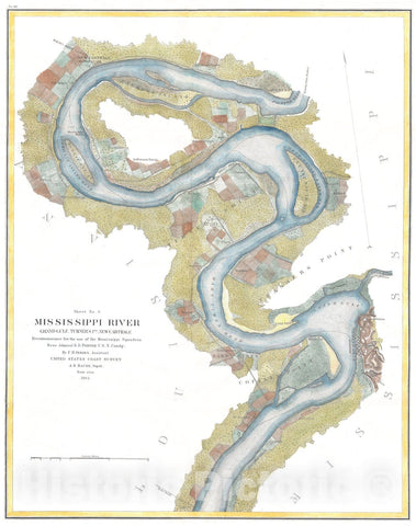 Historic Map : U.S.C.S. Chart of The Mississippi River Grand Gulf to New Carthage (Jefferson Davis Plantation), 1864, Vintage Wall Art