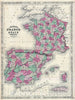Historic Map : Johnson Map of France, Spain and Portugal , 1865, Vintage Wall Art