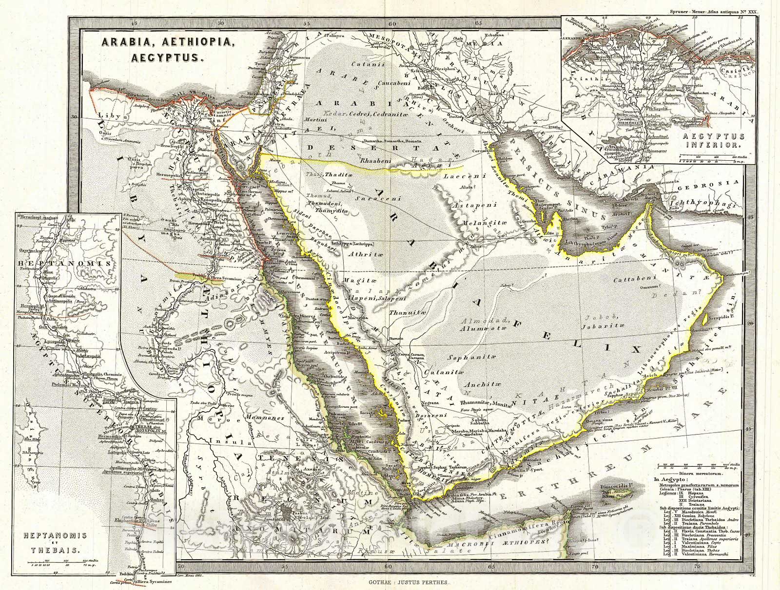 Historic Map : Spruner Map of Arabia and Egypt in Antiquity, 1865, Vintage Wall Art
