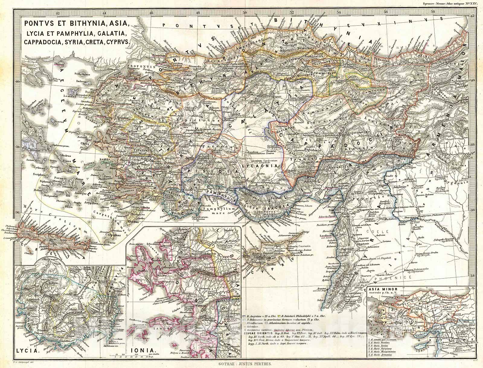 Historic Map : Spruner Map of Asia Minor (Turkey) in Antiquity, 1865, Vintage Wall Art