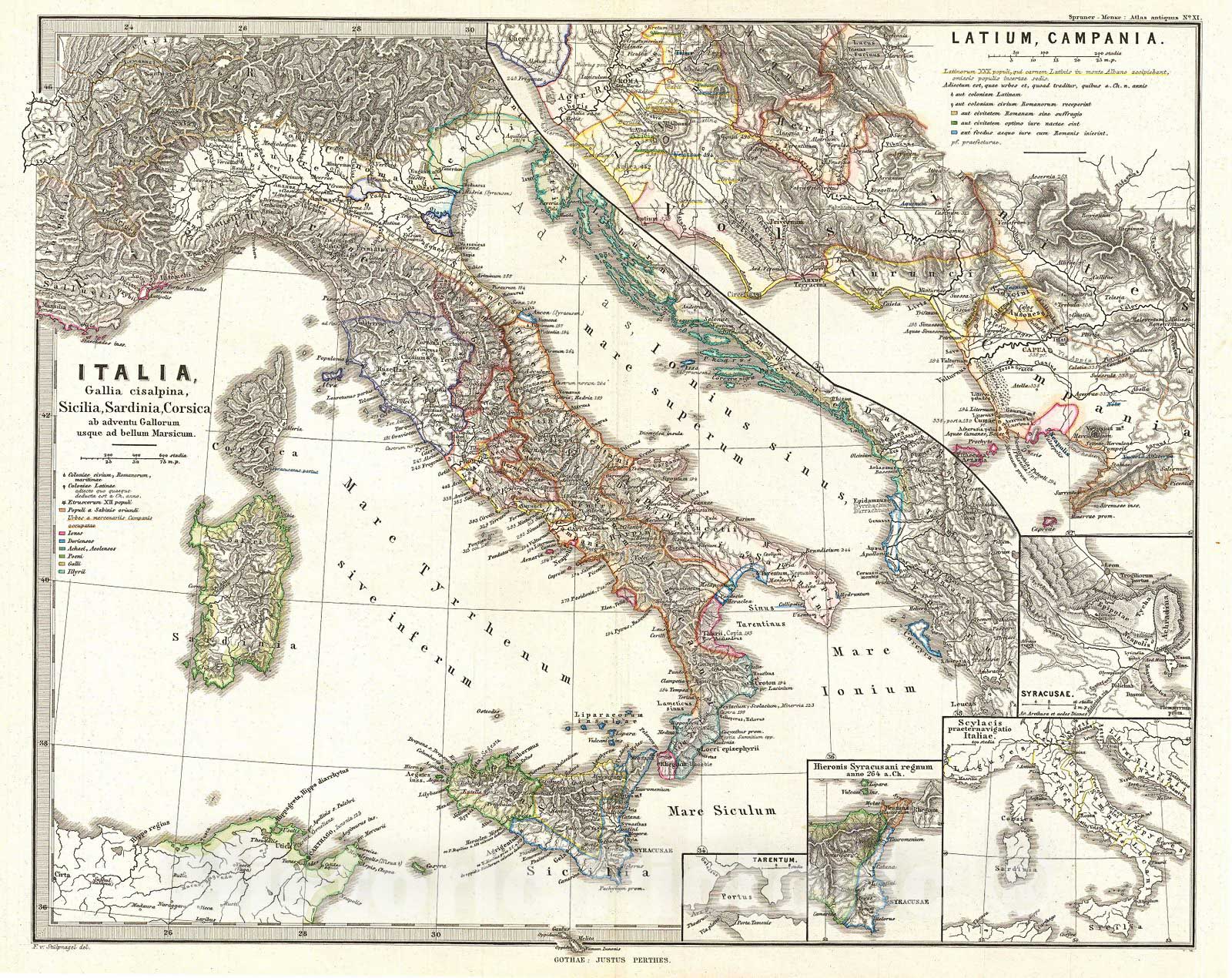 Historic Map : Spruner Map of Italy Before The Gauls and The Marsicus War, 1865, Vintage Wall Art