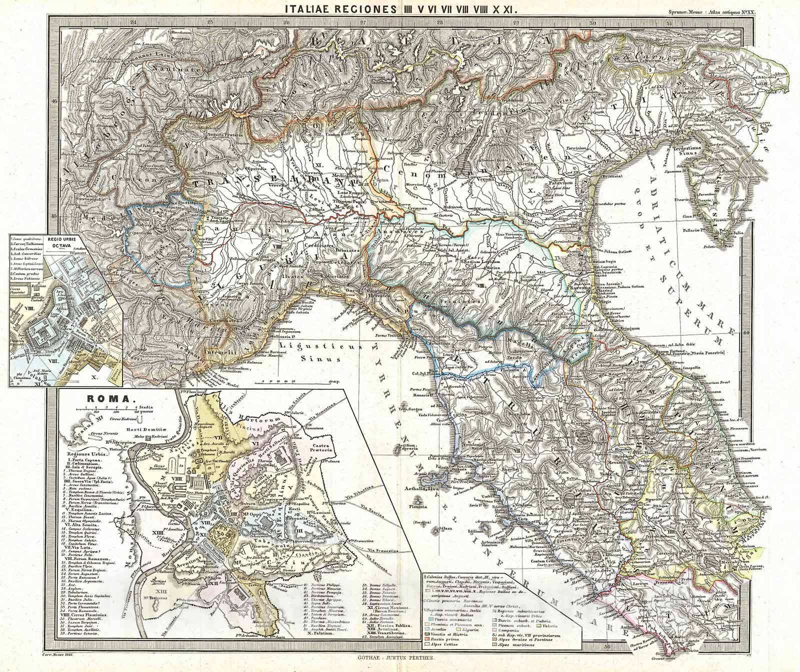 Historic Map : Spruner Map of Northern Italy in Antiquity , 1865, Vintage Wall Art