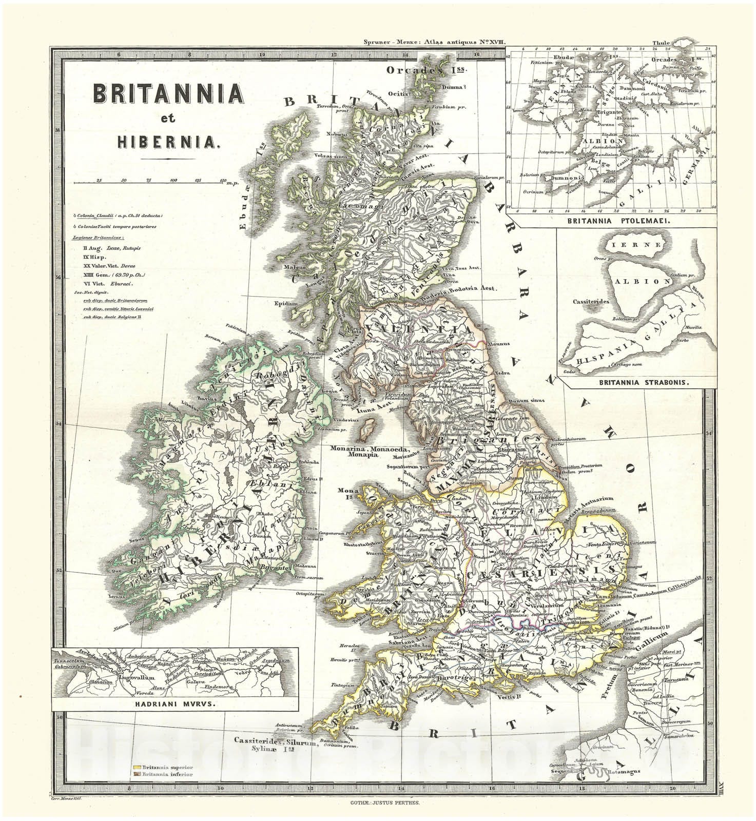 Historic Map : Spruner Map of The British Isles (England, Scotland, Ireland) , 1865, Vintage Wall Art