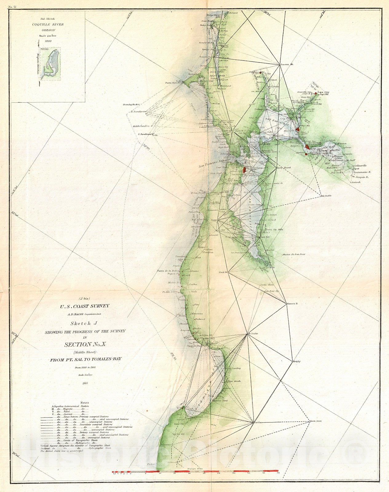 Historic Map : U.S. Coast Survey Triangulation Map of San Francisco Bay, 1865, Vintage Wall Art