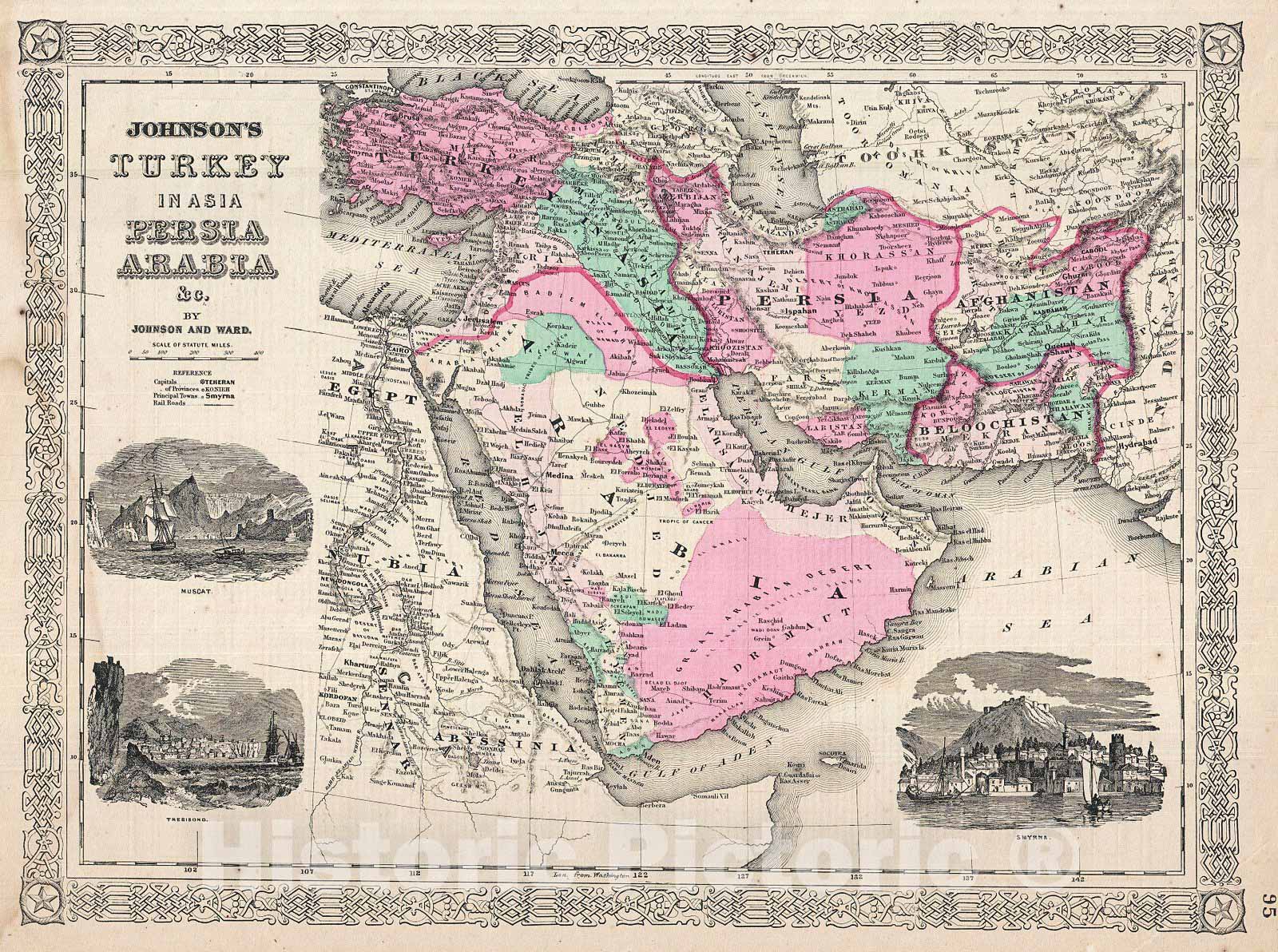 Historic Map : Johnson Map of Arabia, Persia, Turkey and Afghanistan (Iraq), 1866, Vintage Wall Art