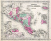 Historic Map : Johnson Map of Central America , Version 3, 1866, Vintage Wall Art