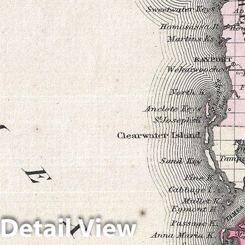Historic Map : Johnson Map of Florida, 1866, Vintage Wall Art
