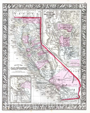 Historic Map : Mitchell Map of California, 1866, Vintage Wall Art