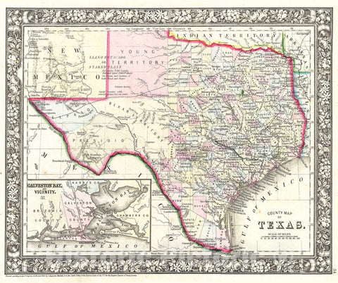 Historic Map : Mitchell Map of Texas, 1866, Vintage Wall Art
