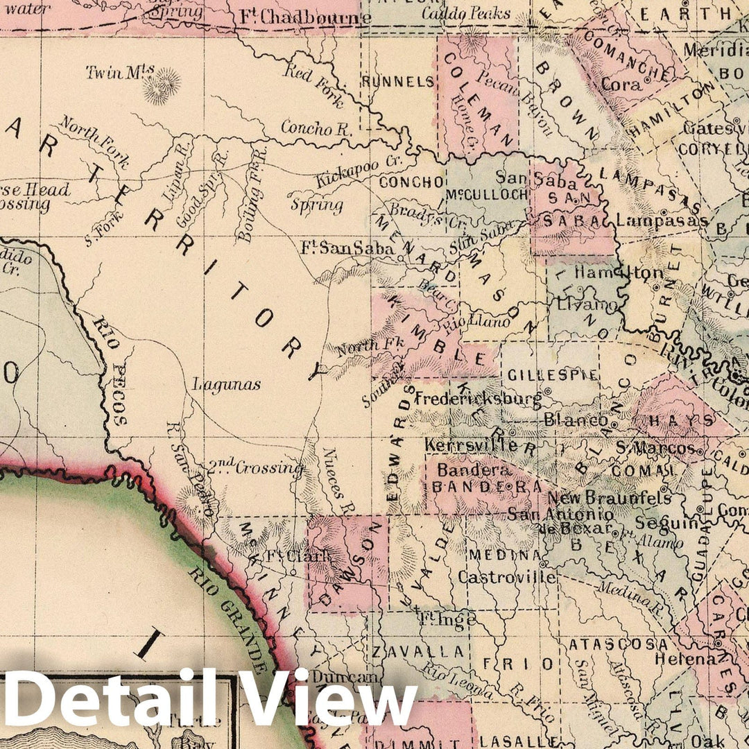 Historic Map : Mitchell Map of Texas, 1866, Vintage Wall Art