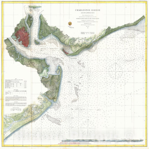 Historic Map : U.S. Coast Survey Nautical Chart of Charleston Harbor, South Carolina, 1866, Vintage Wall Art