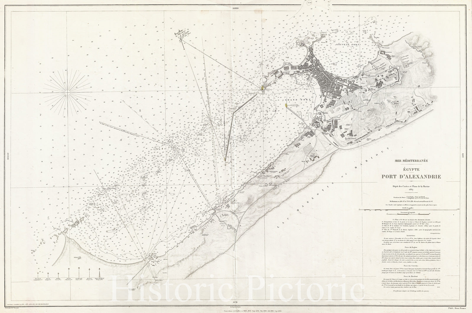 Historic Map : Depot de la Marine Nautical Chart or Map of Alexandria, Egypt, 1867, Vintage Wall Art