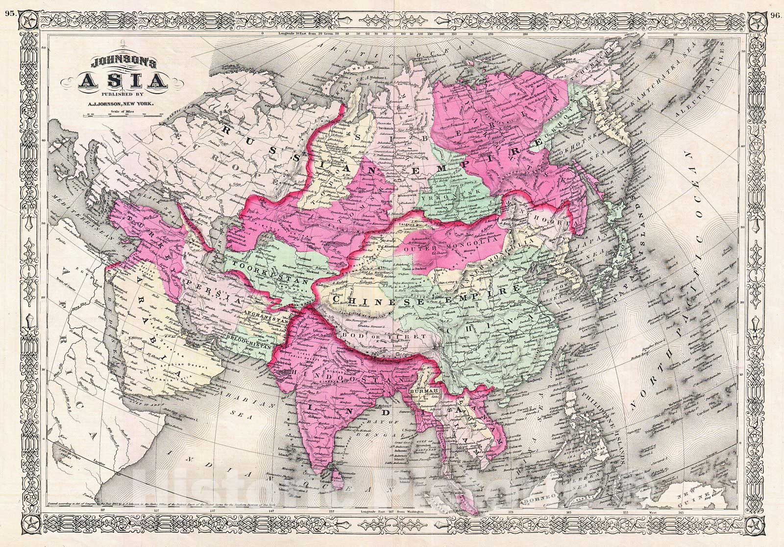 Historic Map : Johnson Map of Asia, Version 2, 1867, Vintage Wall Art