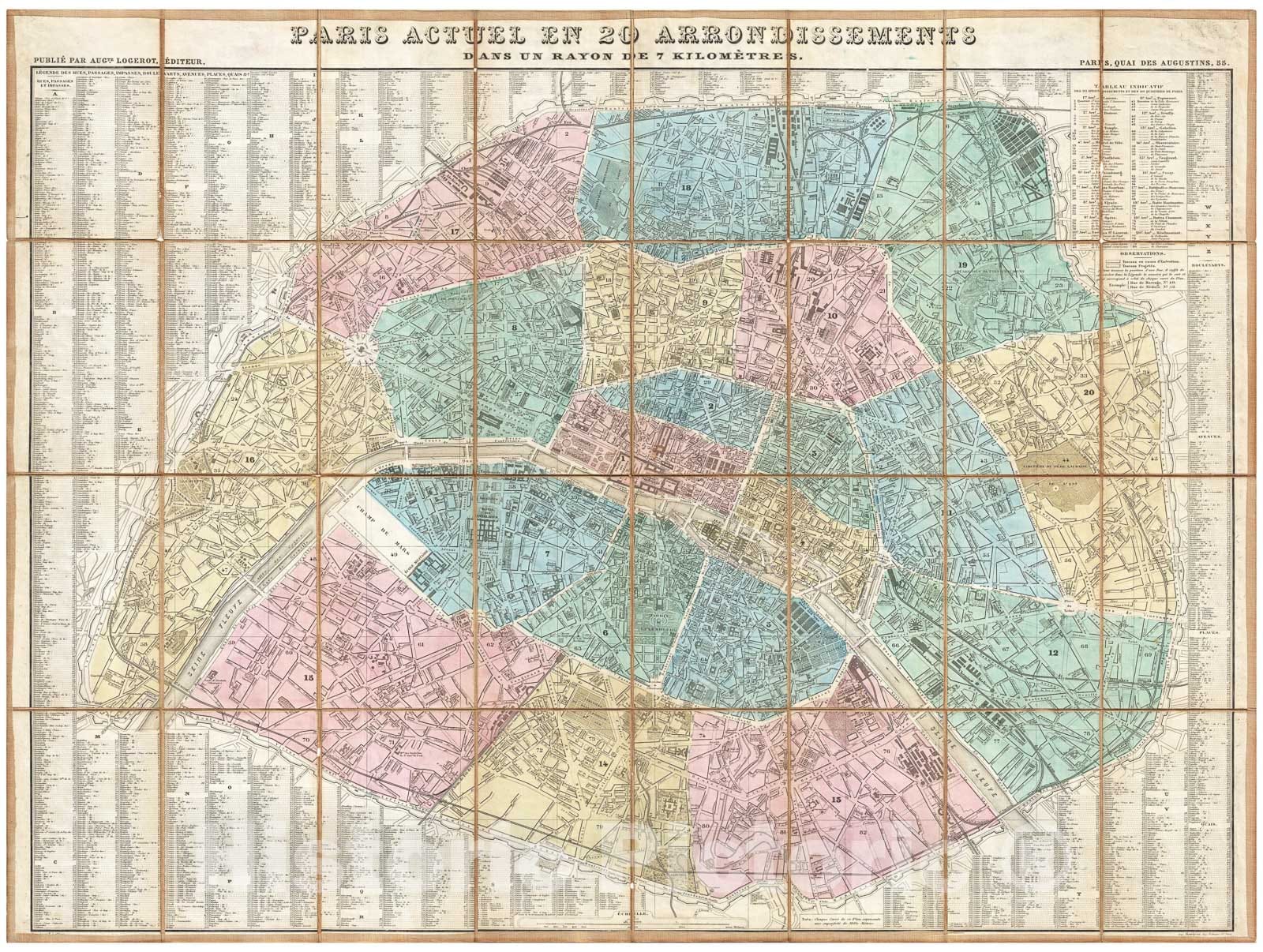 Historic Map : Logerot Map of Paris, France, 1867, Vintage Wall Art