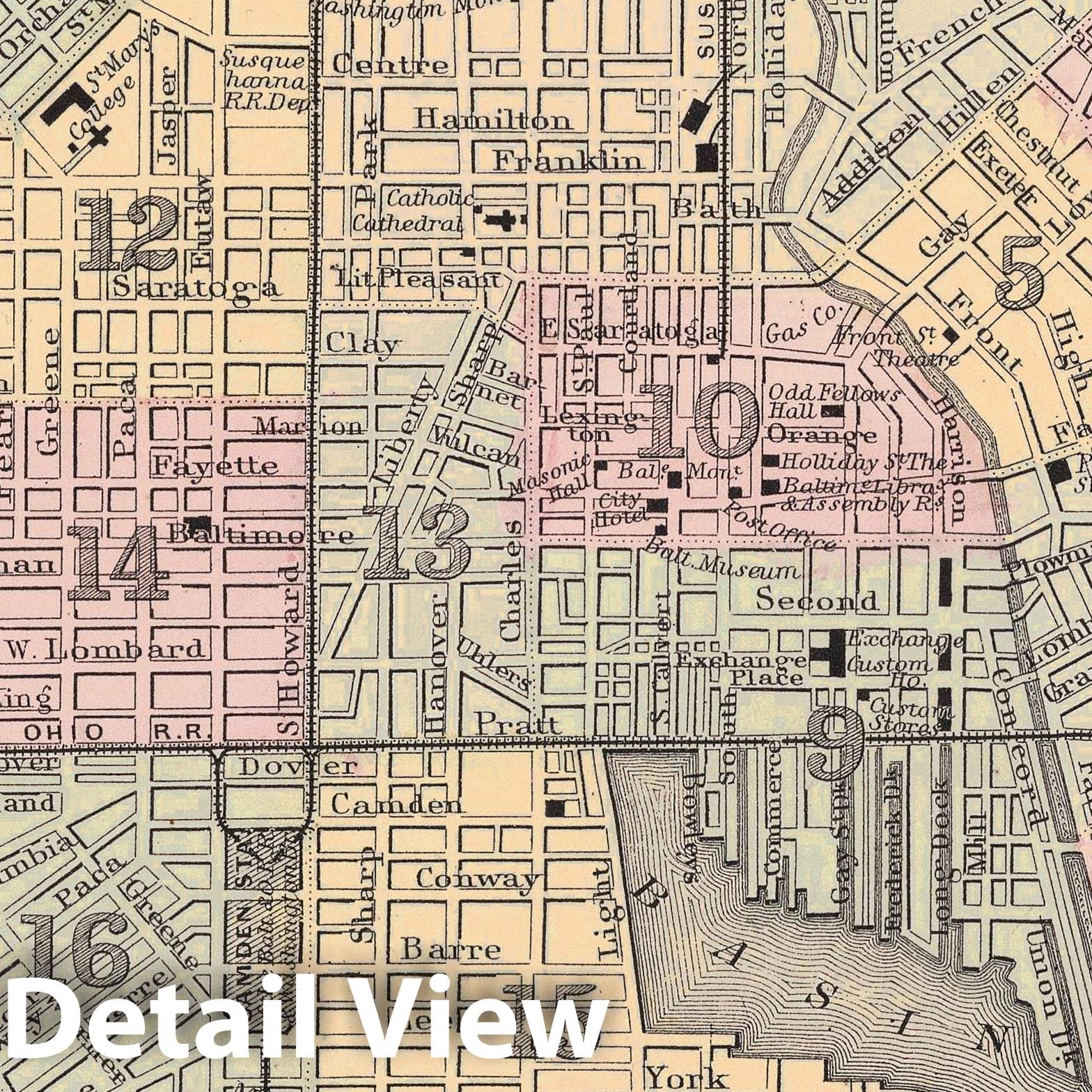 Historic Map : Mitchell Map of Baltimore, Maryland, 1867, Vintage Wall Art