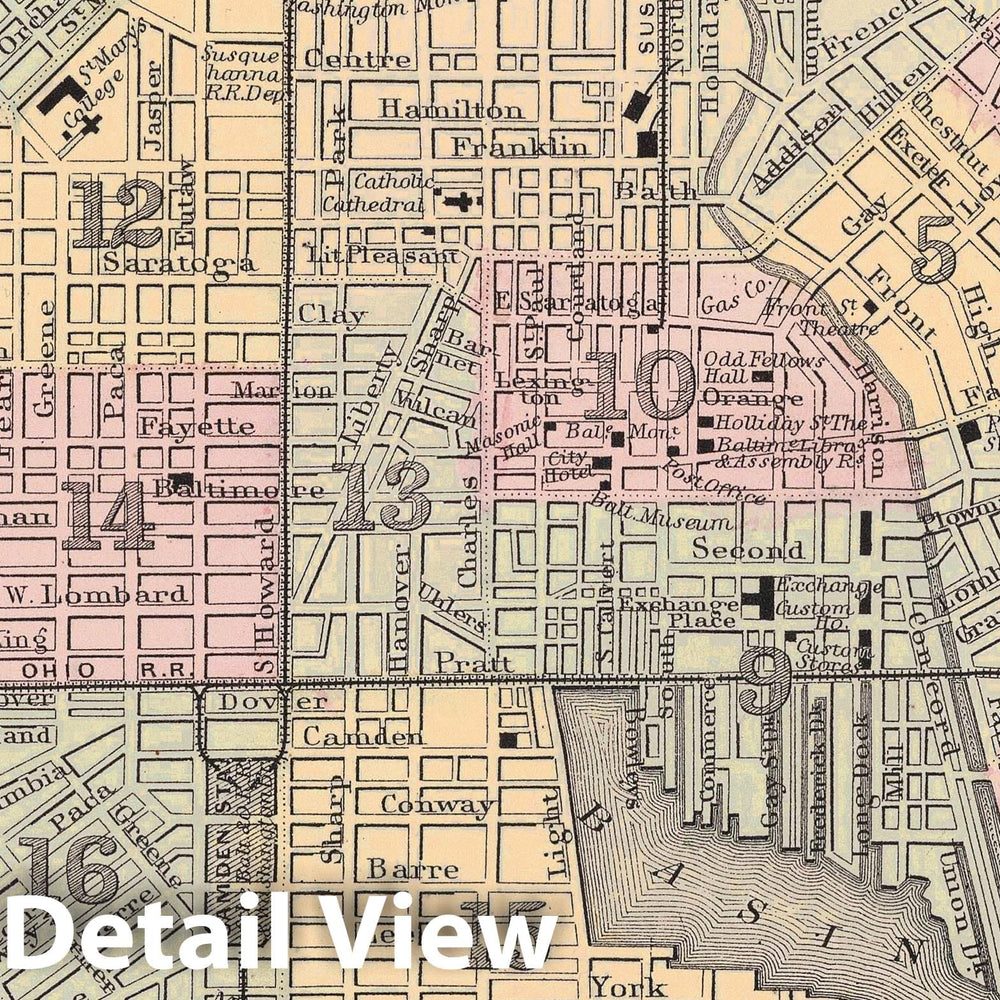 Historic Map : Mitchell Map of Baltimore, Maryland, 1867, Vintage Wall Art