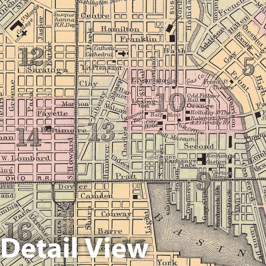 Historic Map : Mitchell Map of Baltimore, Maryland, 1867, Vintage Wall Art