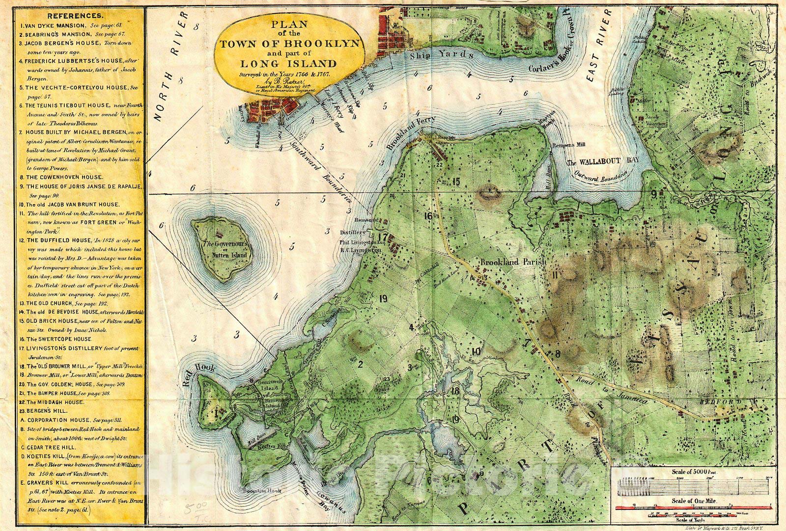 Historic Map : Stiles Map of Brooklyn, New York, 1867, Vintage Wall Art