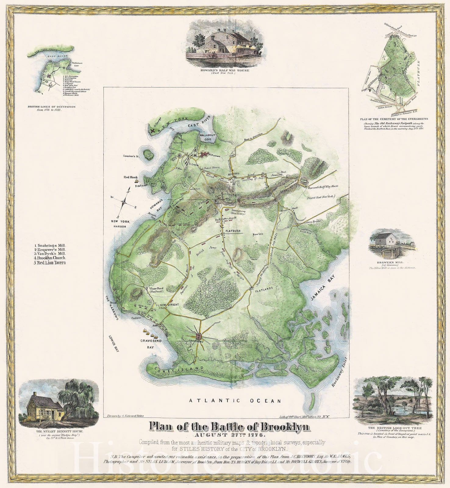 Historic Map : Stiles Map of Brooklyn, New York City, New York , 1867, Vintage Wall Art