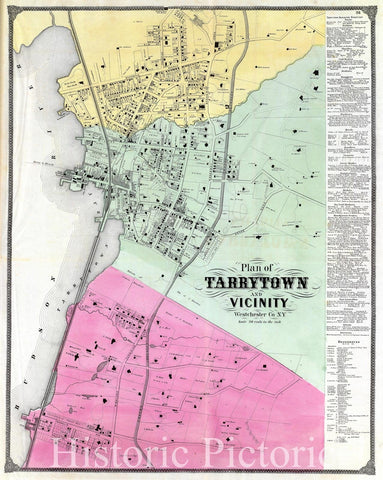 Historic Map : Beers Map of Tarrytown (Sleepy Hollow), New York, 1868, Vintage Wall Art