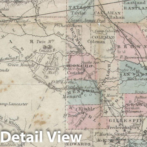 Historic Map : Colton Pocket Map of Texas , 1870, Vintage Wall Art