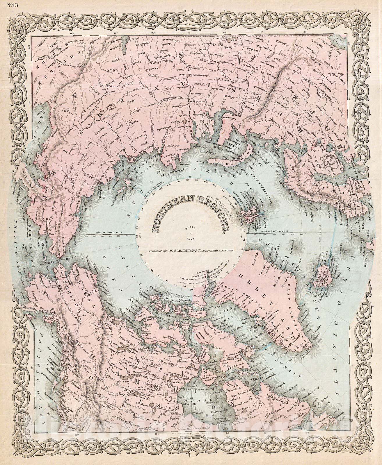 Historic Map : Colton Map of The North Pole or Arctic, 1872, Vintage Wall Art