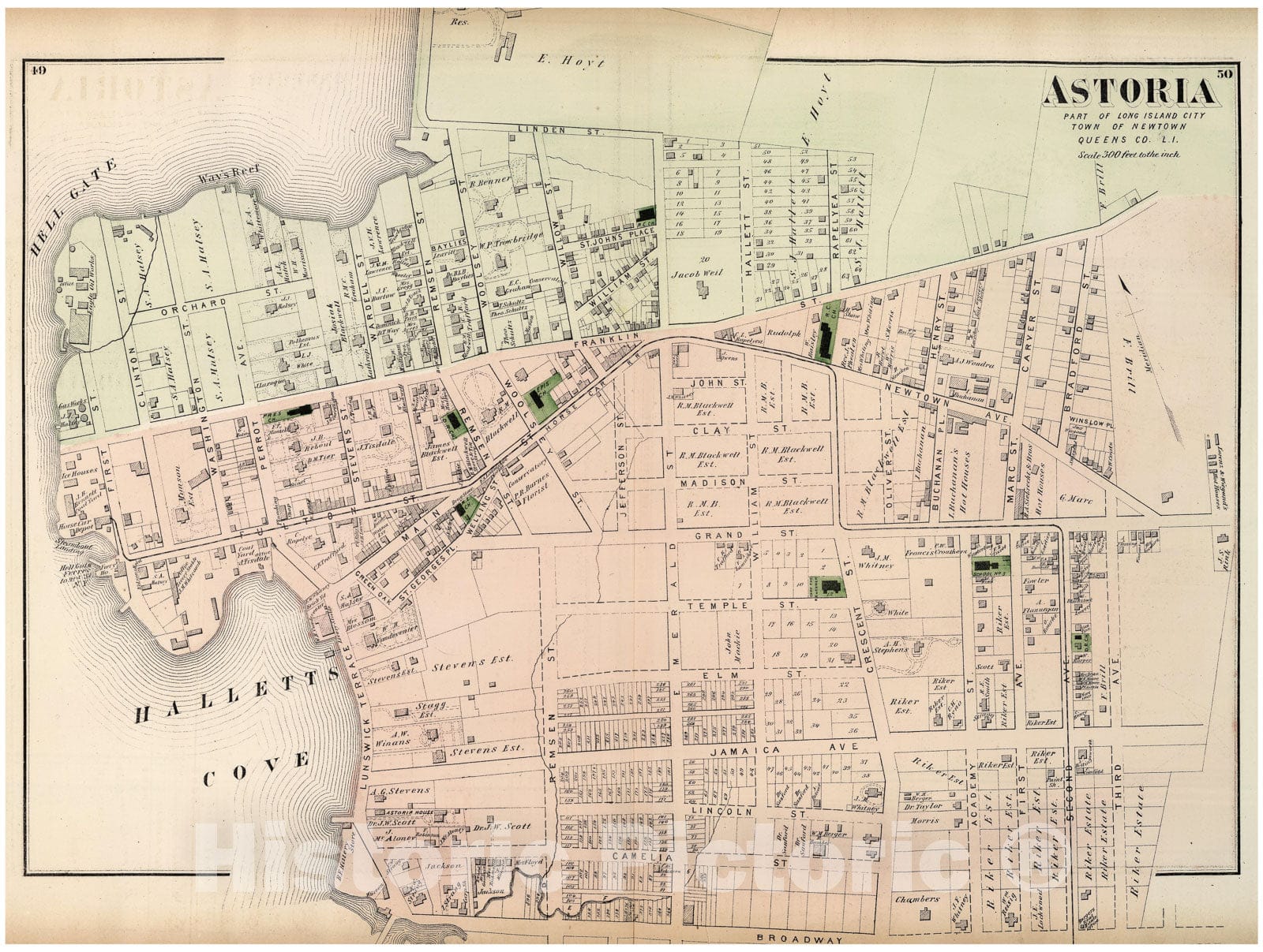 Historic Map : Beers Map of Astoria, Queens, New York City, 1873, Vintage Wall Art