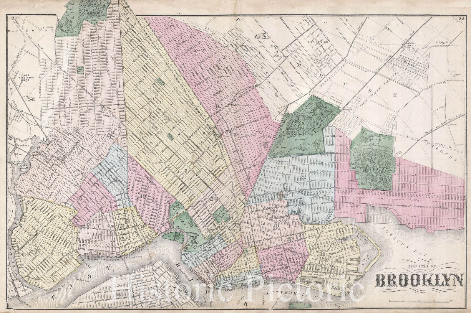 Historic Map : Beers Map of Brooklyn, New York, 1873, Vintage Wall Art
