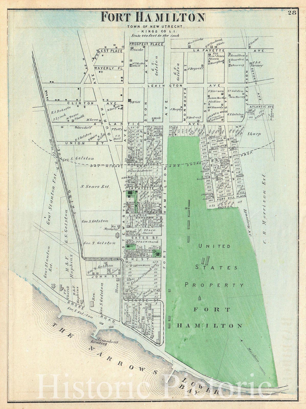 Historic Map : Beers Map of Fort Hamilton, Brooklyn, New York City , 1873, Vintage Wall Art