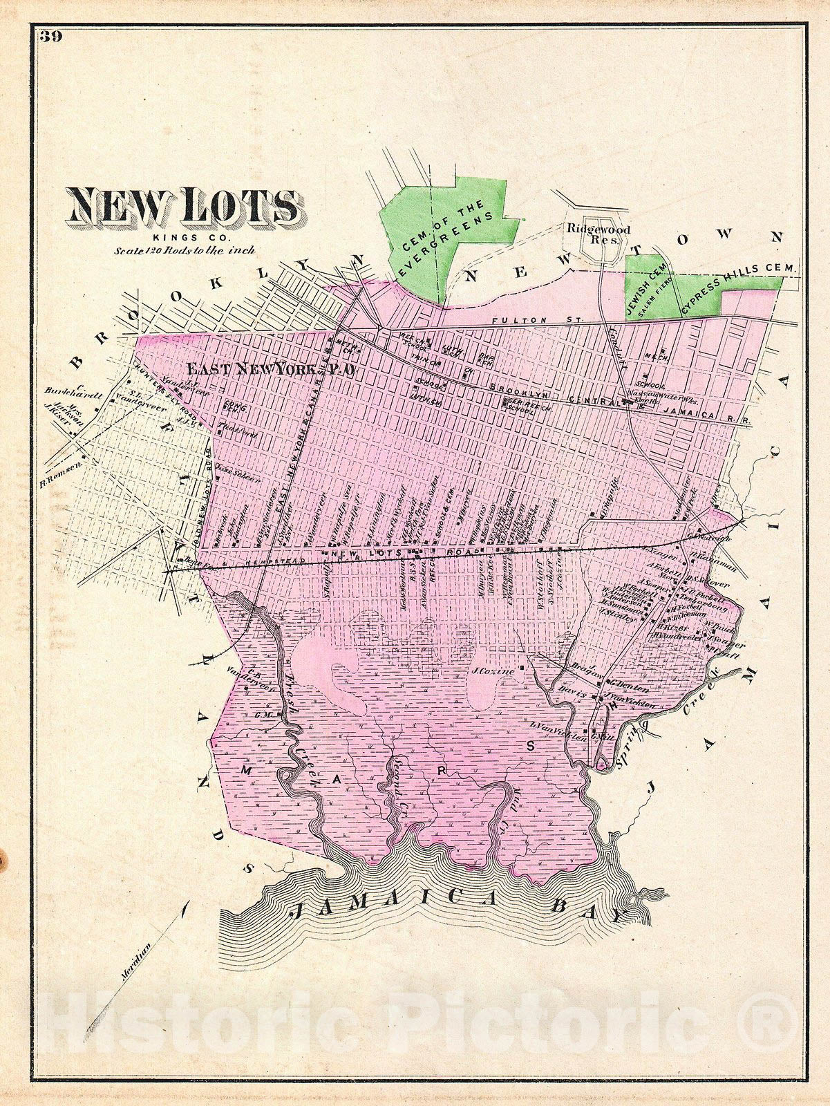 Historic Map : Beers Map of New Lots, Brooklyn, New York City (East New York, Jamaica Bay) , 1873, Vintage Wall Art