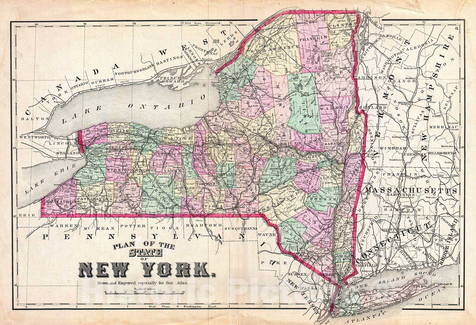 Historic Map : Beers Map of New York State, 1873, Vintage Wall Art