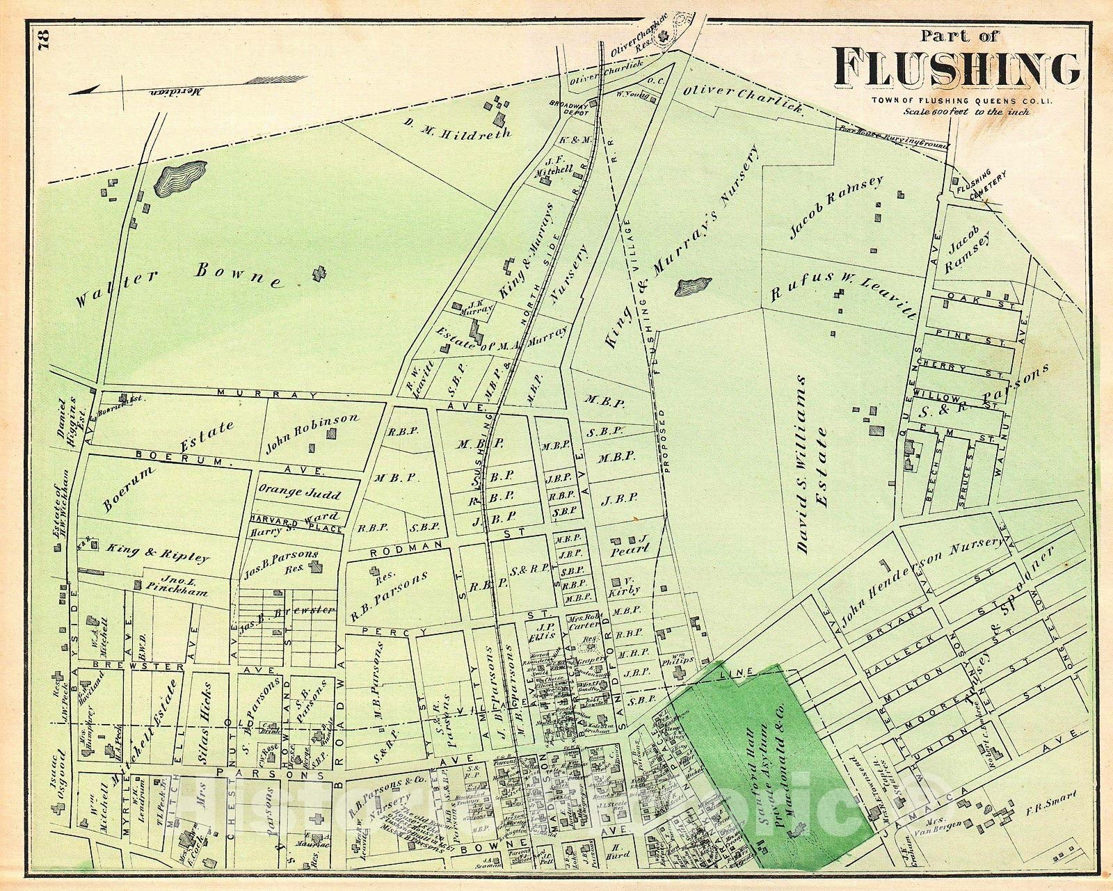 Historic Map : Beers Map of Part of Flushing, Queens, New York City , 1873, Vintage Wall Art