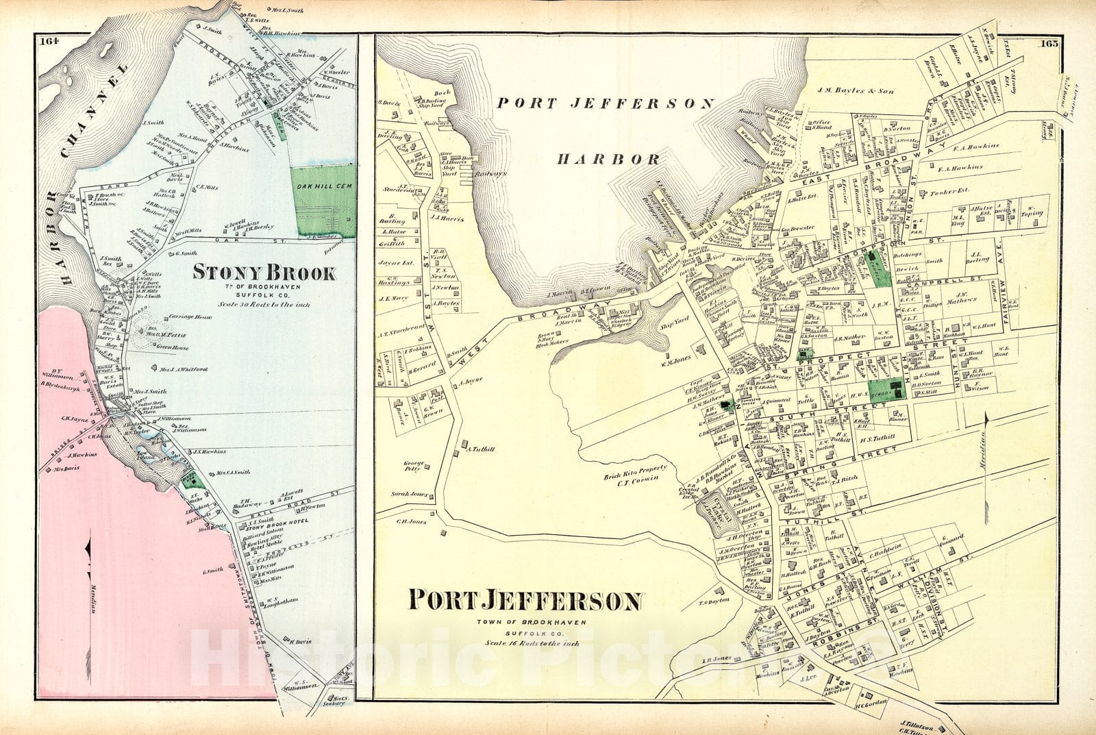 Historic Map : Beers Map of Stony Brook and Port Jefferson, Long Island, New York, 1873, Vintage Wall Art