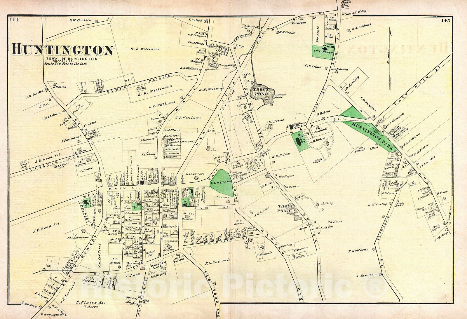 Historic Map : Beers Map of The Town of Huntington, Long Island, New York, 1873, Vintage Wall Art