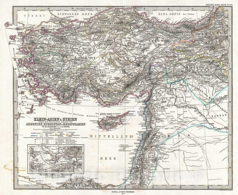 Historic Map : Stieler Map of Asia Minor, Syria and Israel, Palestine (Modern Turkey) , 1873, Vintage Wall Art