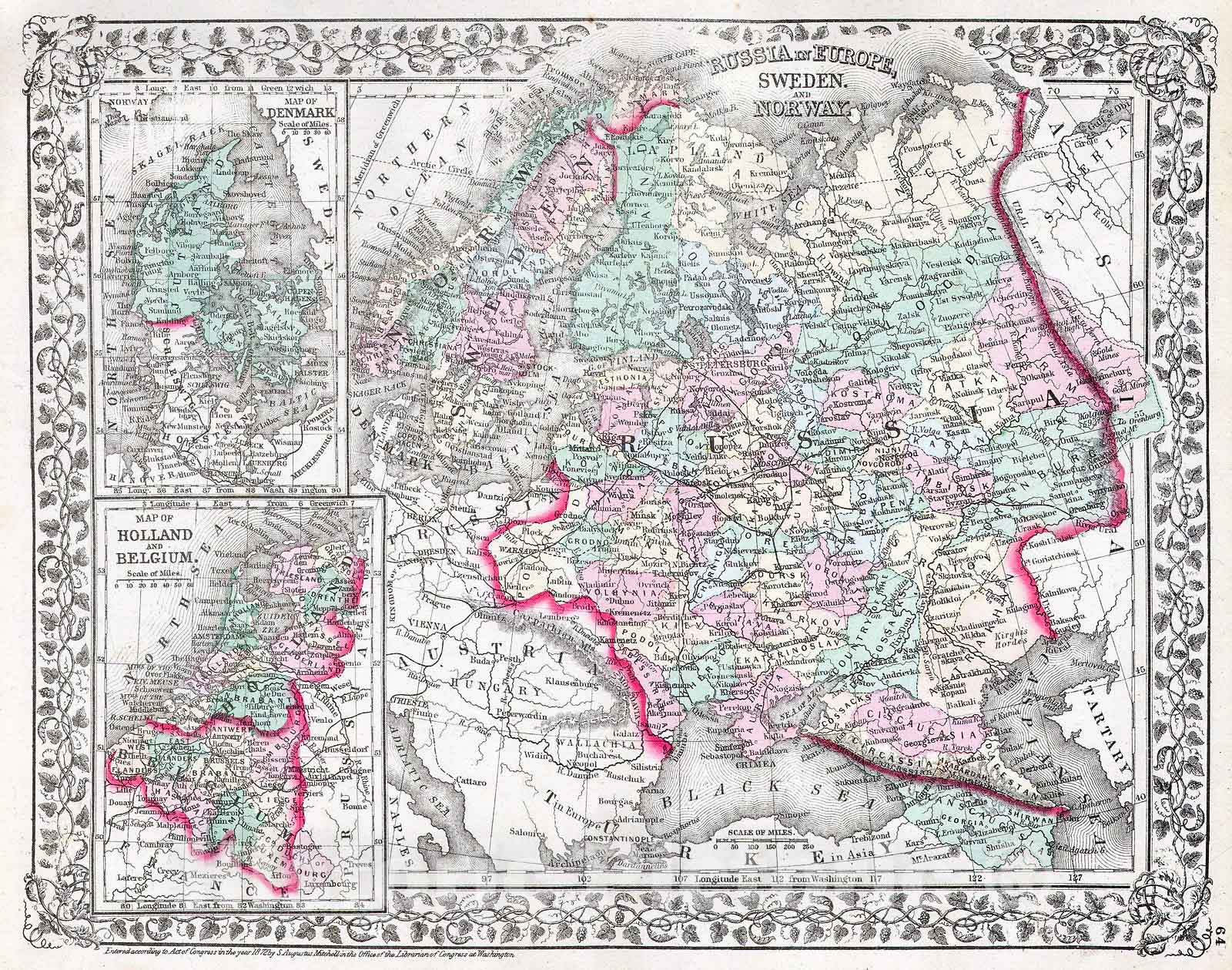 Historic Map : Mitchell Map of Russia, 1874, Vintage Wall Art