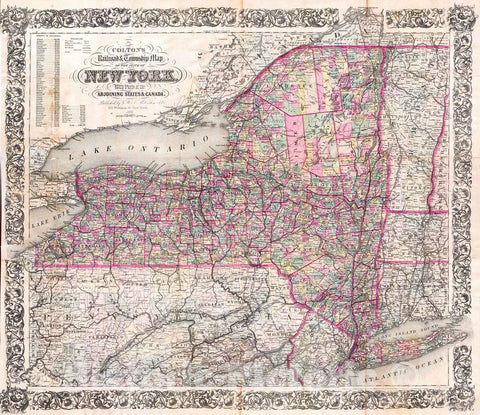 Historic Map : Colton Railroad Pocket Map of New York State , 1876, Vintage Wall Art