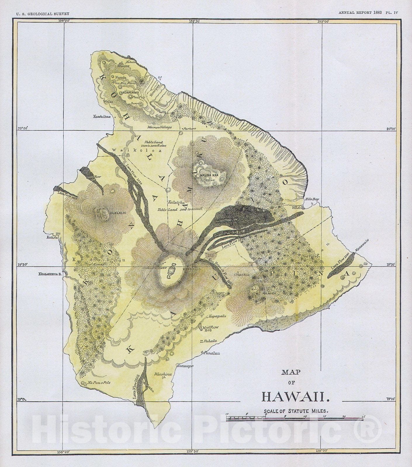 Historic Map : U.S.G.S. Map of The Island of Hawaii , 1883, Vintage Wall Art