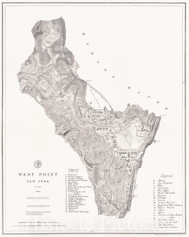 Historic Map : U.S. Coast Survey Map of West Point Military Academy, New York, 1883, Vintage Wall Art