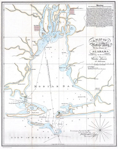 Historic Map : Lewis Map of Mobile Bay, Alabama, 1886, Vintage Wall Art