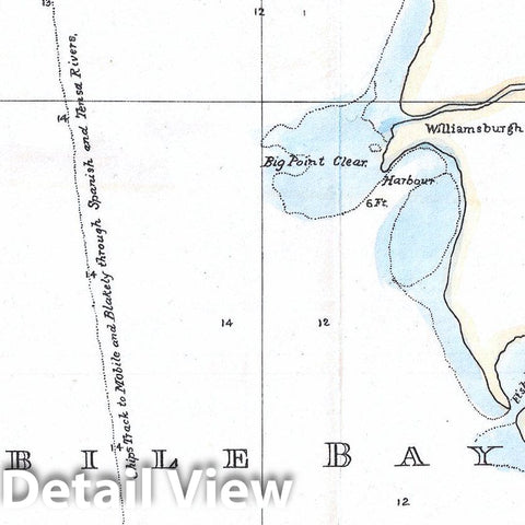 Historic Map : Lewis Map of Mobile Bay, Alabama, 1886, Vintage Wall Art