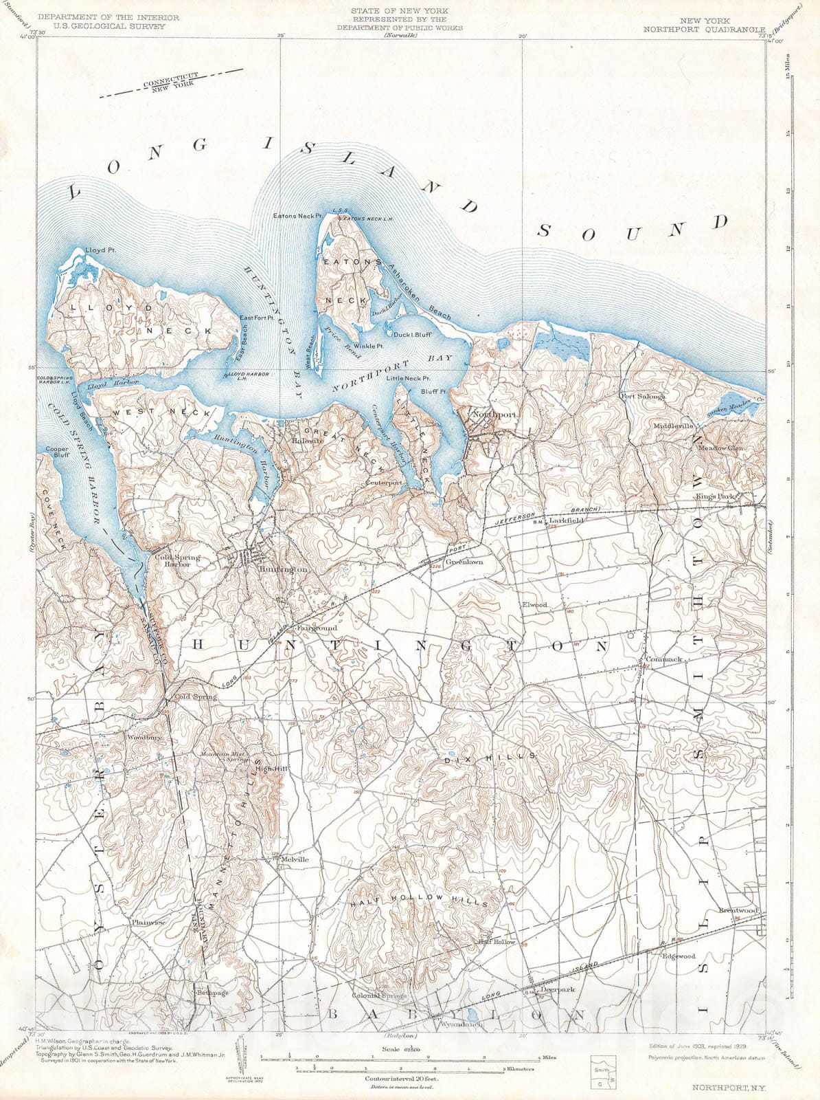 Historic Map : U.S.G.S Map of Huntington and Northport, Long Island, New York , 1900, Vintage Wall Art