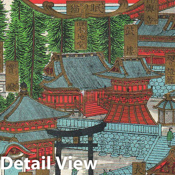 Historic Map : Japanese View and Map of Nikko, Japan, 1901, Vintage Wall Art