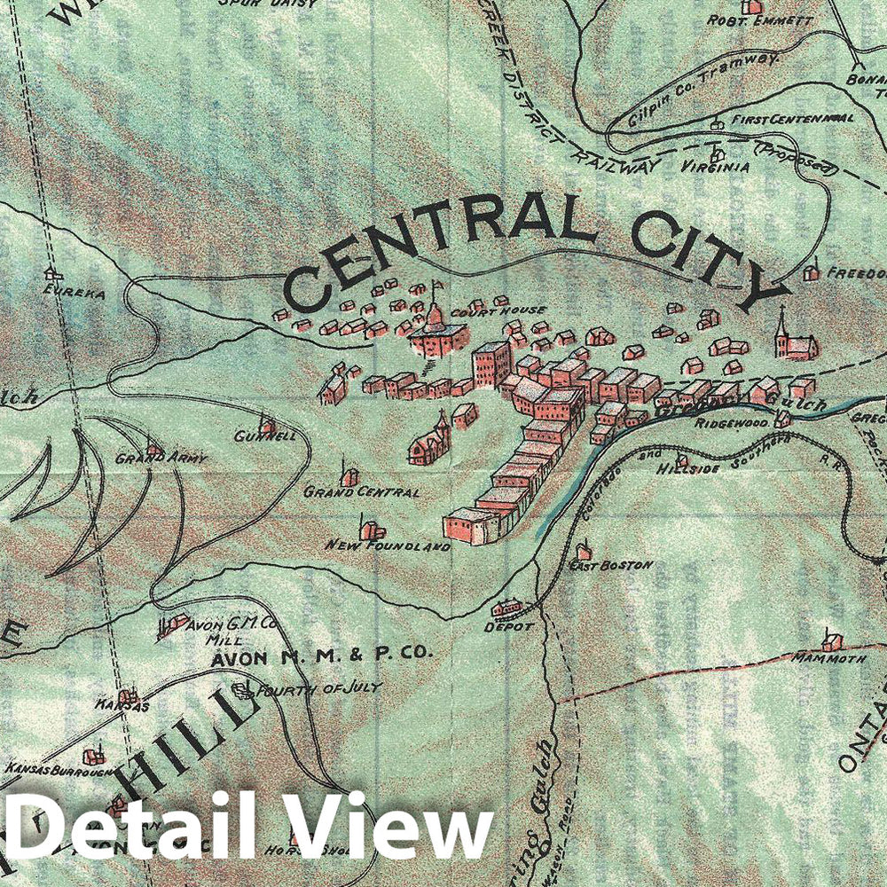 Historic Map : Clason Map or View of The Gilpin Colorado Gold and Mineral Belt , 1904, Vintage Wall Art